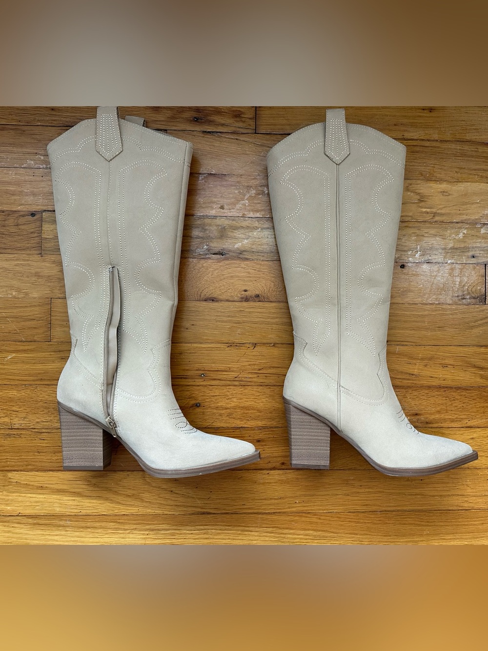 MIA Cream Tall Western Block Heel Boots size 7 - Picture 6 of 16